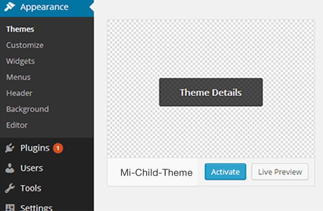 Vista previa de nuestro Child Theme