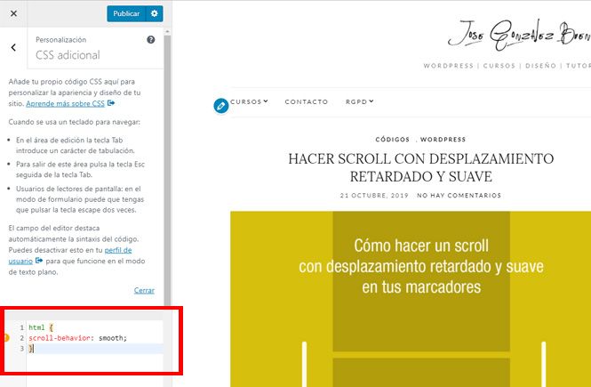 Código para el scroll con desplazamiento retardado y suave