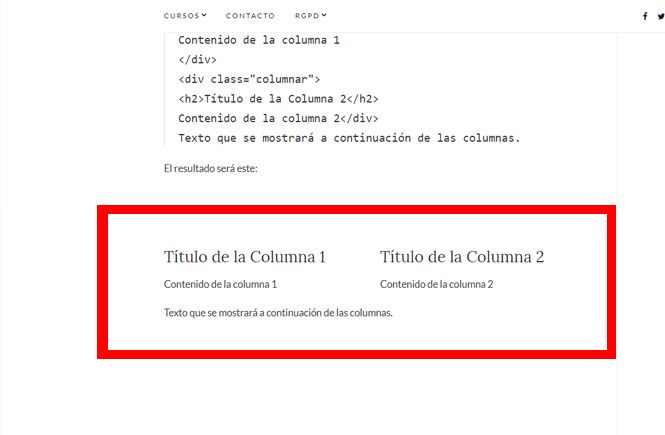 Resultado final sobre cómo distribuir contenido en columnas