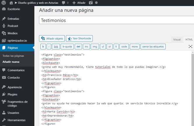 Código para crear testimonios por código