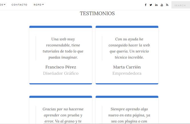 Resultado final de cómo crear testimonios por código