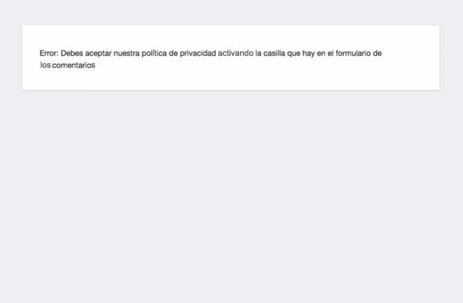 Mensaje de error al aceptar la Política de privacidad en los comentarios