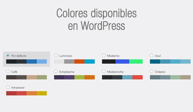 Cómo cambiar el esquema de color de administración según el perfil. Colores disponibles en WordPress