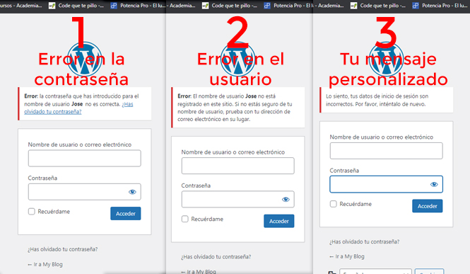 Cambiar el mensaje de error de inicio de sesión en WordPress