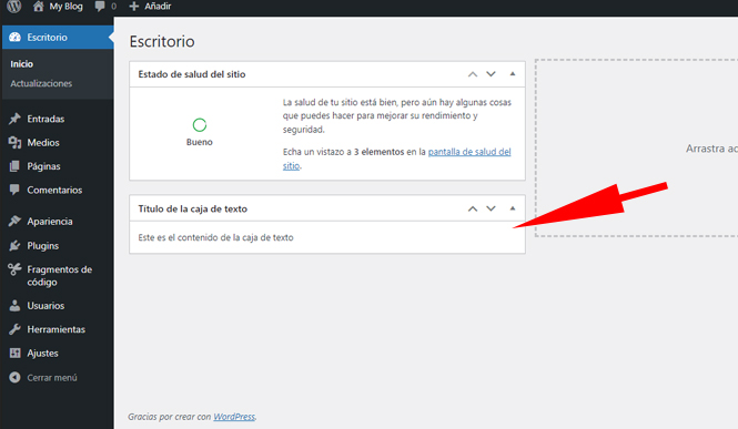 Crear una caja de texto en el escritorio de WordPress